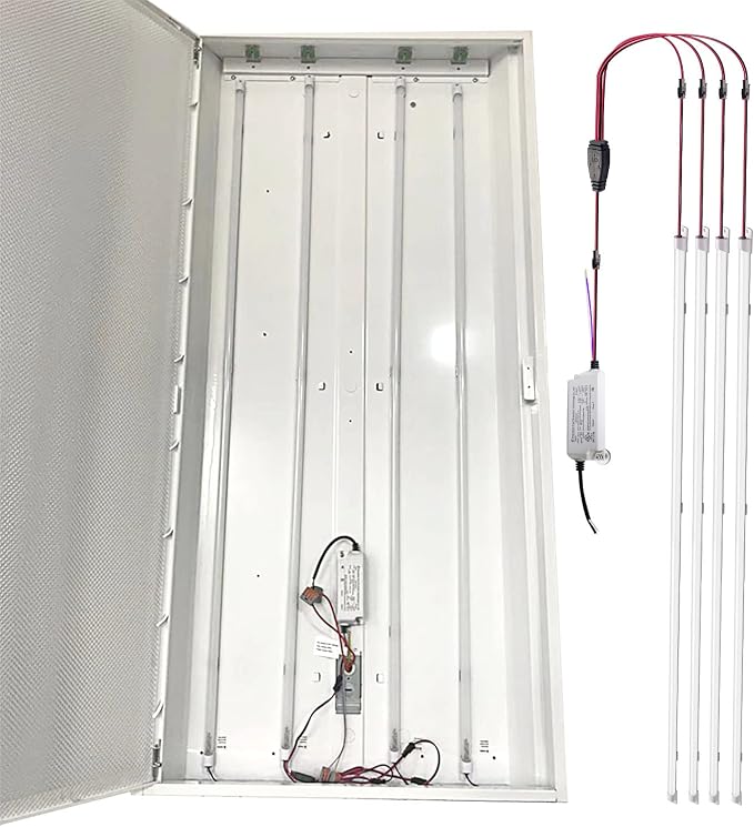 Magnetic Mount 4FT LED Retrofit Kit,72W 2X4FT(1 Driver & 4 LED Strips),150LM/W,5000K Daylight,0-10V Dimmable,T8 T10 T12 Fluorescent Replacement kit for Troffer,Quick Easy Install