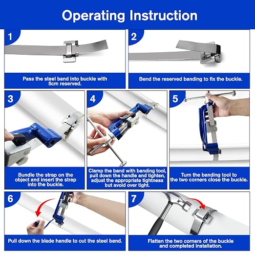 VerRich Steel Banding Strapping Kit-Screw-Type Tensioner & Cutting Tool, 3/4" * 100Ft S304 Banding Coil, 100pcs Buckles,Banding Tool for High Tensile Packing