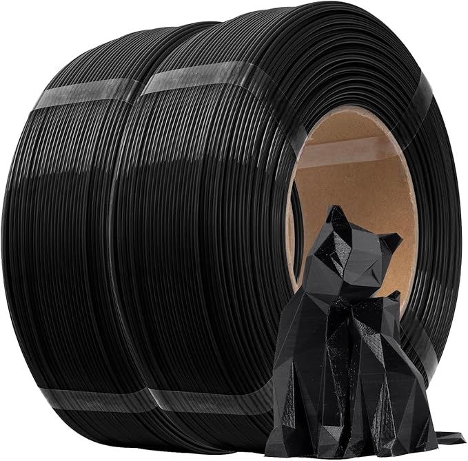 eSUN PLA+ Refilament 1.75mm, 3D Printer Refill PLA Plus, 1KG per Roll, 2 Rolls Spoolless 3D Printing Filament for 3D Printers,Black