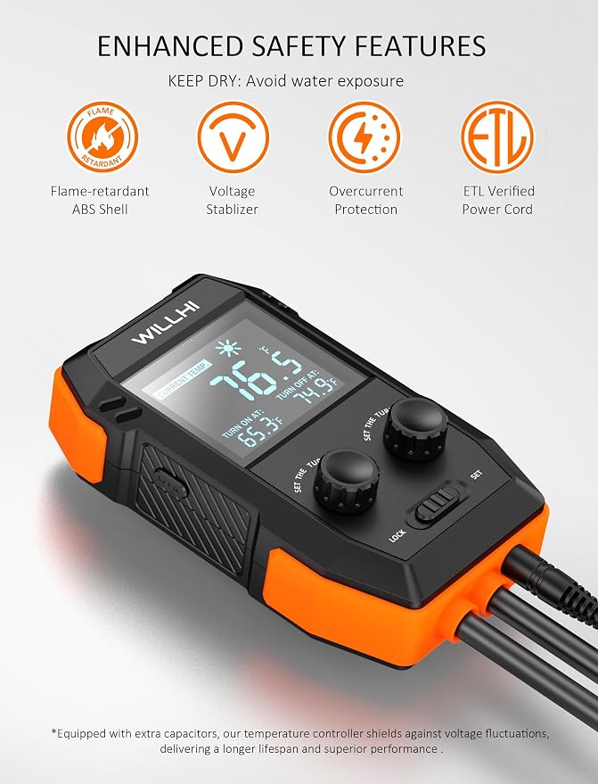 WH2408 Temperature Controller 10A 1200W, Digital Thermostat Controlled Outlet Plug Switch for Reptile Terrarium Greenhouse Homebrew Aquarium Seedling Mat, Heating or Cooling Mode (Pack of 1)