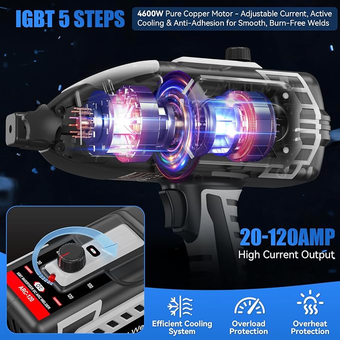 Portable Handheld Welder- 110V Portable Welder Machine IGBT Inverter with 5 Adjustable Currents, 20PCS Rods, ARC Welder Gun Fits 3/32"-1/8" Welding Rods for Home Projects, DIY, Repair
