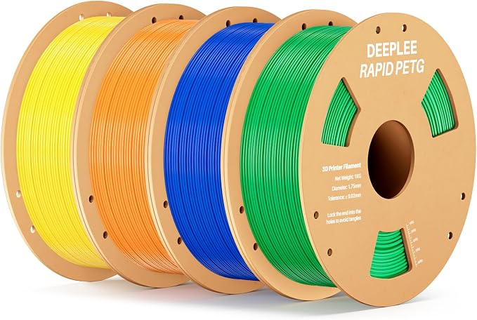 Rapid PETG Filament 1.75mm, High Speed PETG 3D Printer Filament Up to 600 mm/s, Dimensional Accuracy +/- 0.02 mm, Fits for Most FDM 3D Printers, 4 Pack 1kg Yellow & Orange & Blue & Green
