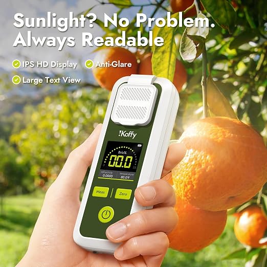 AI Digital Brix Refractometer with ATC, APP Sync & AI Analysis, 0-55% Range, ±0.1% Accuracy, Waterproof & Rechargeable, for Fruits, Vegetables, Juices & Beverages
