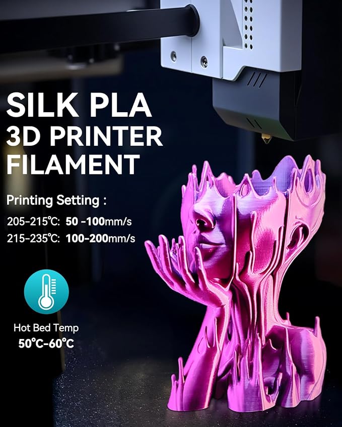 3D Printer Silk Filament, SUNLU Shiny Silk PLA Filament 1.75mm, Smooth Silky Surface, Great Easy to Print for 3D Printers, Dimensional Accuracy +/- 0.02mm, Silk Light Gold+Silver+Black+Red 4KG