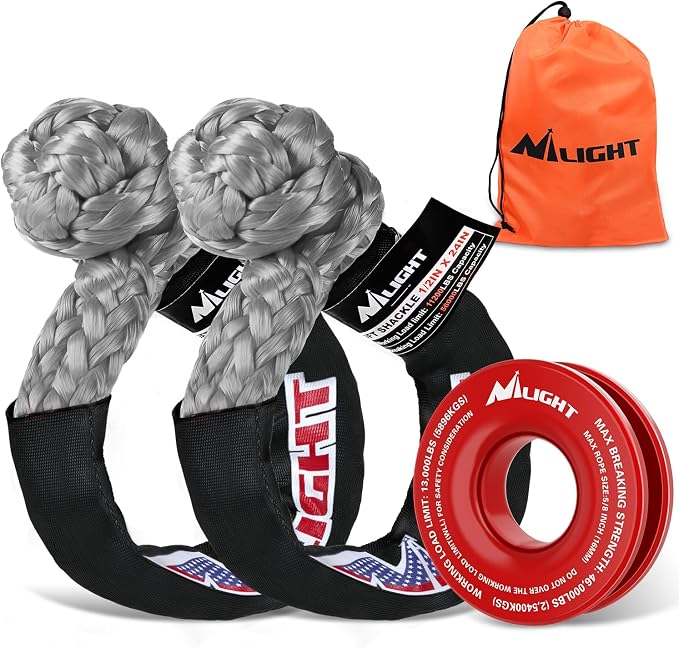 Nilight 2PCS Synthetic Soft Shackle 1/2" x 24" & Recovery Ring Kit - 56,000 LBS Shackle Breaking Strength with 46,000 LBS MBS Snatch Pulley for 4x4 Truck SUV ATV UTV Off-Road Vehicle Extraction (Gray)