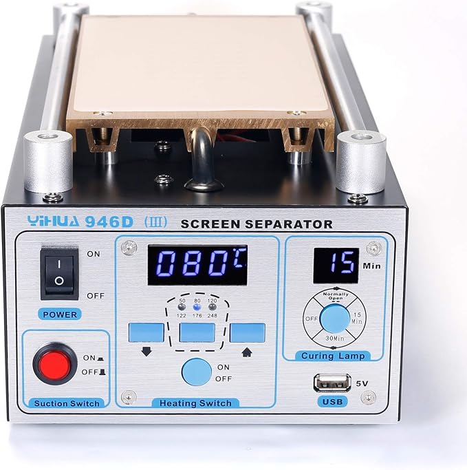 YIHUA 946D-III Digital LCD Screen Separator 5V 1A USB Power Supply & UV Curing Lamp with Built-in Long-Lasting Vacuum Pump for Mobile Phones & Smartphones °F /°C (19.8 cm x 11 cm/ 7.8" x 4.3" ±0.05)