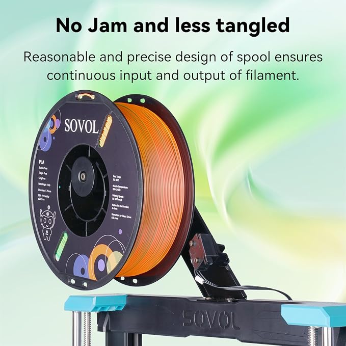 Sovol PLA Filament Silk Tri Color Co-Extrusion 1.75mm, 3D Printer Filament 1kg/ 2.2lbs, Shiny Silk Blue Green Orange 3 in 1 Coextrusion PLA Material +/-0.03mm