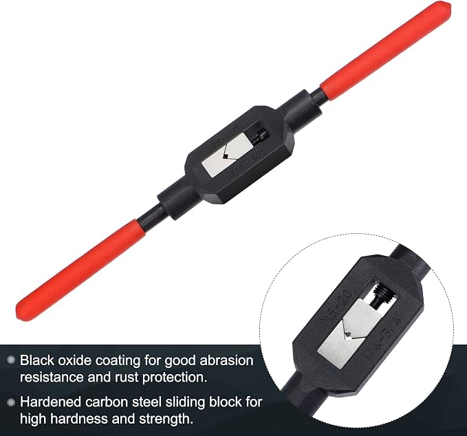 uxcell Adjustable Tap Wrench Handle for 1/4"-3/4" (UNC/UNF) / Metric M5-M20 Taps, Thread Tap Holder Reamer Hand Tapping Tool for Machinist Repair with Plastic Dipped Handle