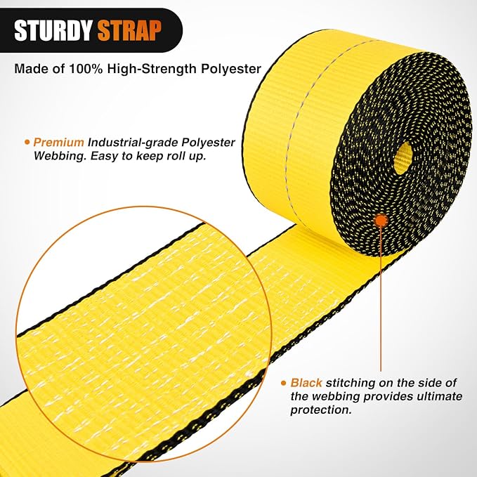 Nilight Truck Straps 4" x 30' Heavy Duty Tie Down with Flat Hooks 16800LBS Break Strength & 5400LBS WLL for Flatbed Trailer Cargo Control Recovery Tree Saver Bright Yellow (4 Pack)
