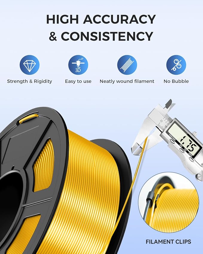 JAYO Silk PLA Filament 1.75mm Gold 1.1kg, Metal-Like Shiny PLA, Smooth Silky Finish, Easy to Print, Accuracy +/- 0.02mm, Fits for Most FDM 3D Printers