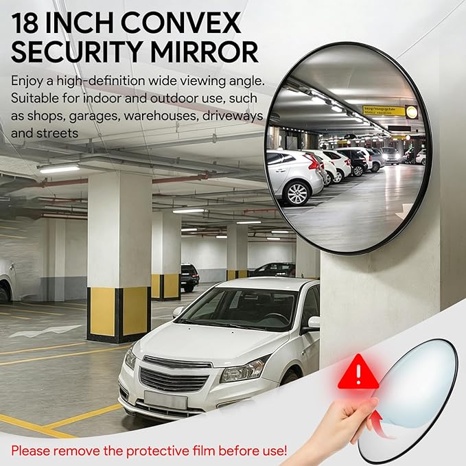 2 Pack 18 inch Convex Mirror Acrylic, Safety Security Traffic Corner Mirrors, Adjustable Wide Angle View and Wall Mounting Corner Blind Spot, for Indoor Outdoor Garage School Classroom Warehouse