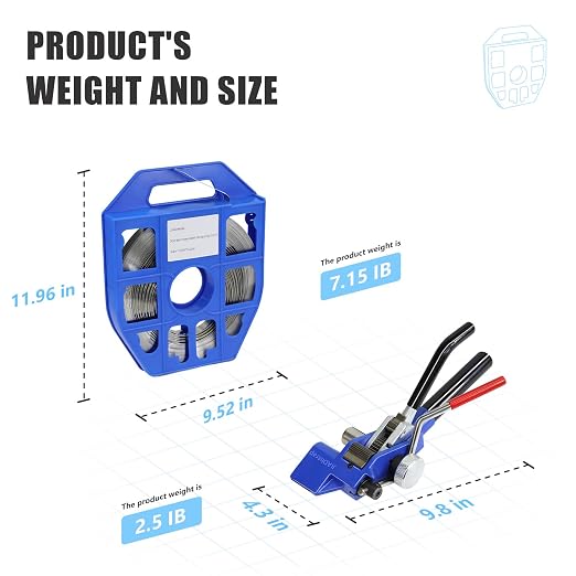 Heavy Duty Banding Strapping kit Contain 3/4"x 100' 304 Stainless Steel Packaging Straps Plastic Case & 100 Metal Buckles Tensioner with Cutter Tool Glove