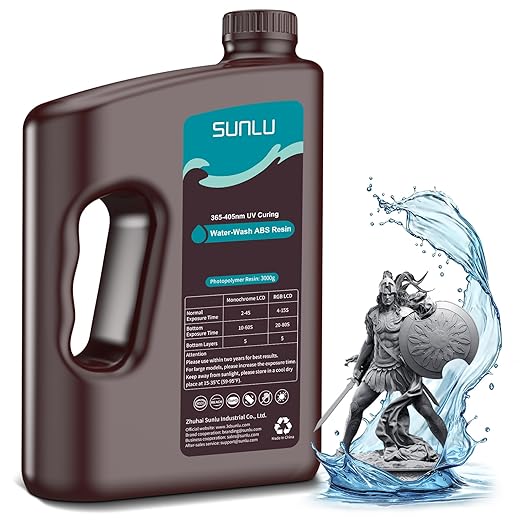 SUNLU 3000g Water-Wash ABS Resin, Combines features of ABSLIKE Resin & Water Washable Resin, Non Brittle, High Precision, Low Shrinkage, Fast Curing 3D Resin for LCD DLP SLA 3D Printers, 3KG Dark Grey