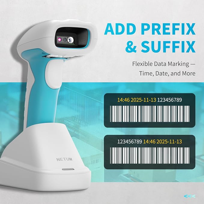 NETUM NT-1962 Blue-White Medical-Grade Wireless 1D / 2D Barcode Scanner, 1280×800 CMOS Sensor, 2.4G + Bluetooth, IP67 Waterproof Rugged Design, Hands-Free Mode for Clinics and Hospitals