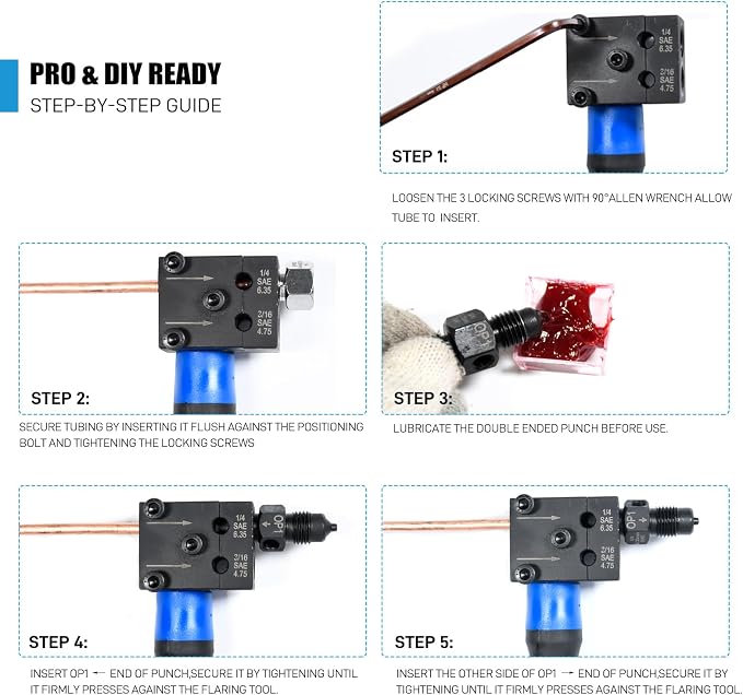 SMOTIVEPRO 7-Piece Brake Line Flaring Tool Kit, 3/16" 1/4" SAE Double Flare Tool, Creates 45° Single Double Bubble Flares for Vehicle Brake Hydraulic Line Repair
