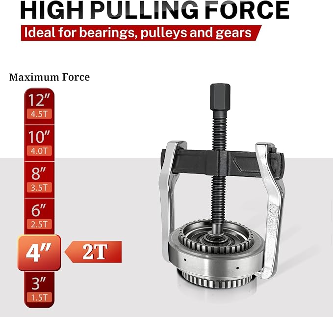 BILITOOLS 4" 2 Jaw Gear Puller, Small Bearing & Pulley Removal Tool, Internal External Reversible for Flywheel, Gears & Pulleys