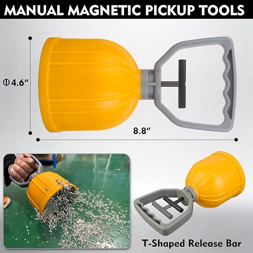 MUTUACTOR 1PCS Magnetic Pickup Tool with Release,Flexible Handhold Strong Magnets Tools for Sweepers,Quick Release Lifting Magnet with Handle for Collecting Dropped Nails/Screws Other Small Parts