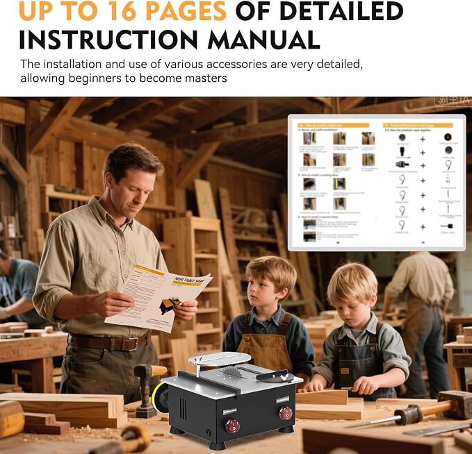 Mini Table Saw for Crafts[Dual 795 Motors & Switches] Max 200W/12,000RPM/26mm Adjustable Height Table Saw with Accessories.Gift for Men and Women's Creating Handmade Gifts,Exploring Hobbies