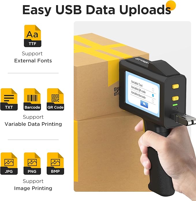Handheld Inkjet Printer 0.5 Inches Print Height Weighs Only 390g for Batch Code Date Lot Number Print on Plastic Carton Wood Metal Glass Aluminum with 42ml Fast Dry Ink (Black)