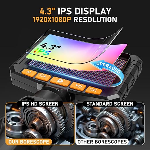 Two-Way Articulating Borescope Camera with Light, Industrial Endoscope Inspection Camera with Light, 0.24in Articulated Probe, 5FT Flexible Snake Scope for Wall Automotive Engine Plumbing HVAC Inspect