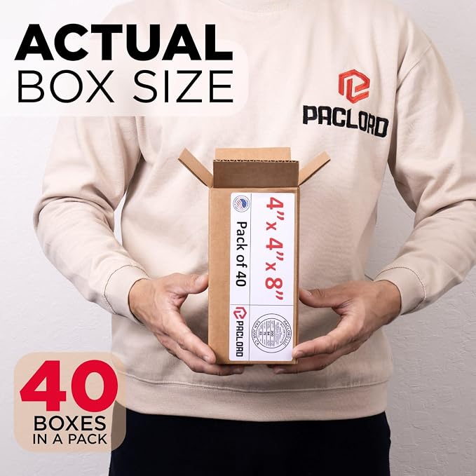 Tall Cardboard Boxes 4"L x 4"W x 8"H (Pack of 40) - USA-Made Packing Boxes for Moving, Shipping, or Storage - USPS, UPS, FedEx Approved - Professional Packing Supplies for Moving | USA-Made Packing Boxes for Moving, Shipping, or Storage - USPS, UPS, Fe...