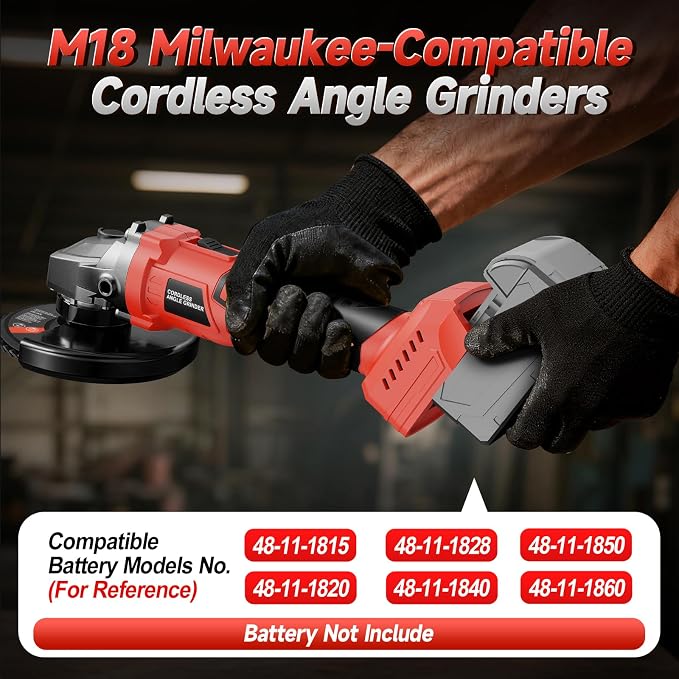Cordless Angle Grinder Compatible with Milwaukee 18V Battery(NO Battery), 3 Variable Speed Brushless Motor Up to 8500 RPM, 4 1/2 Angle Grinder for Metal Grinding, Polishing, Cutting, 5/8"-11 Spindle