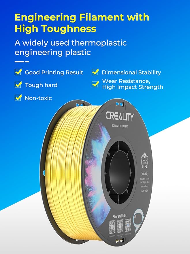 Creality ABS Filament 1.75mm Black 4 kg, 3D Printer Filament Bundle, Excellent Resistance, Odorless Non-Toxic, Stability, Tough, 4 Pack(8.8 lbs) (Black 4-Pack)