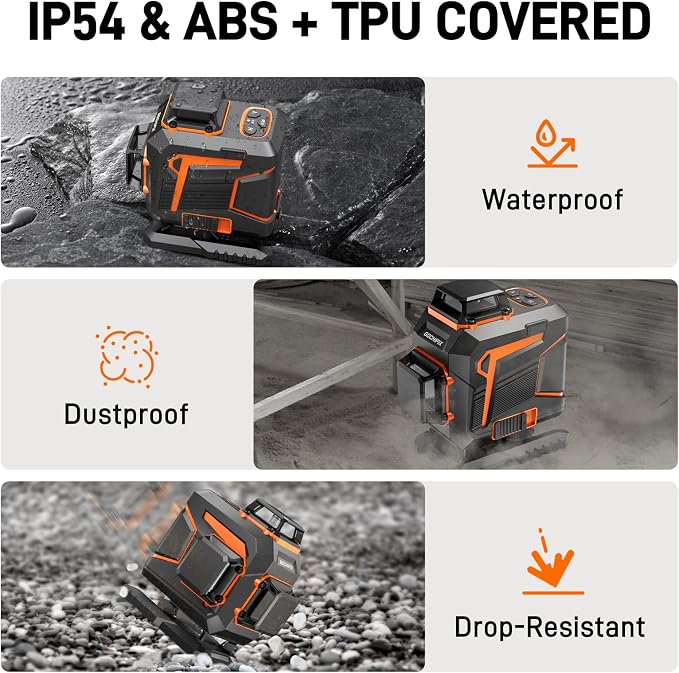 Laser Level 360 Self Leveling Green Light Laser Level Tool Wall Mount Base Bracket 100ft Nivel Laser Rechargeable Battery Receiver for Outdoor Use,4D 4x360