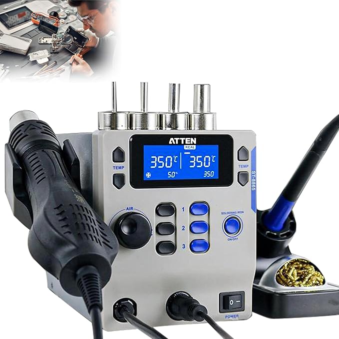 ATTEN ST-8802D 800W 2 in 1 Digital Rework Station With Hot Air Station and Soldering Station, Automatic Sleep Mode and Digital Display Function for Mobile Phone Repair, Laboratory, DIY