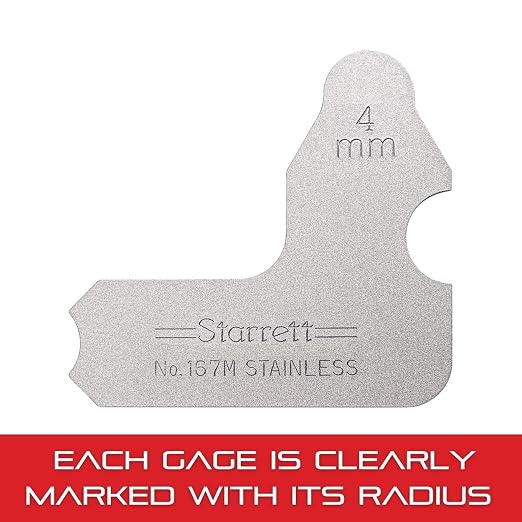 Starrett Individual Radius Gage for Both Convex and Concave Radii - Ideal for Carpenters and Constructions - Stainless Steel, 4mm Radius Gage, Millimeter Reading - 167M-4