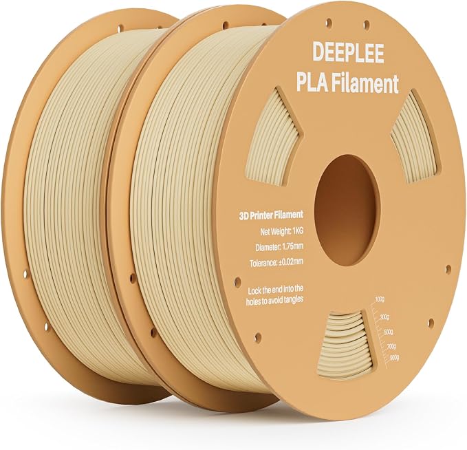 PLA 1.75mm 3D Printer Filament, Dimensional Accuracy +/- 0.02mm, Neatly Wound, No Clogging, Vacuum Package, Fits for Most FDM 3D Printers, 2 Pack 1kg Beige