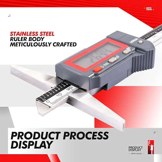 Absolute Digital Depth Caliper 0-150mm / 0-6" | ±0.02mm Accuracy, 0.01mm/0.0005" Resolution, Locking Dial, Electronic Depth Gauge
