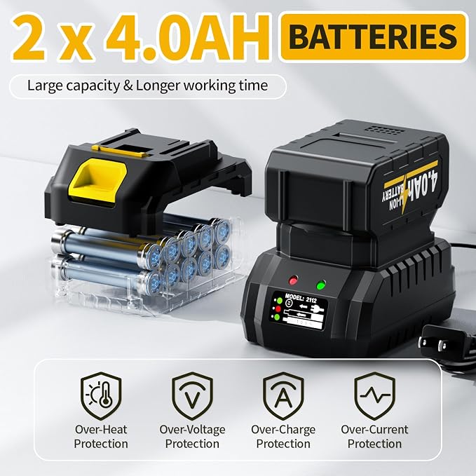 FULLYEA Cordless Heat Gun, Max 1022°F (550°C), Lightweight Hot Air Gun with 5 Nozzles & 2x4.0Ah Batteries, Portable Heat Gun Kit for Shrink Tubing, PVC Wrap, DIY Crafts (Yellow)