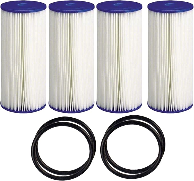 CFS – Pleated Water Filter Cartridges Compatible with FXHSC, R50-BBSA, R50-BB, WFHDC3001, W50PEHD, GXWH40L Models – Removes Bad Taste – Whole House Replacement Filter Cartridge (4 Pack + 4 O-Rings)