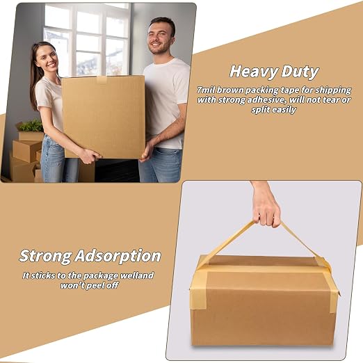 Oleitodh 12 Pack Brown Paper Packing Tape, Kraft Paper Tape Bulk 2" x 55 Yardx 7 mil Gummed Tape for Marking, Sealing Box, Masking, Shipping, Strong Adhesive Easy-to-Tear Waterproof Tape
