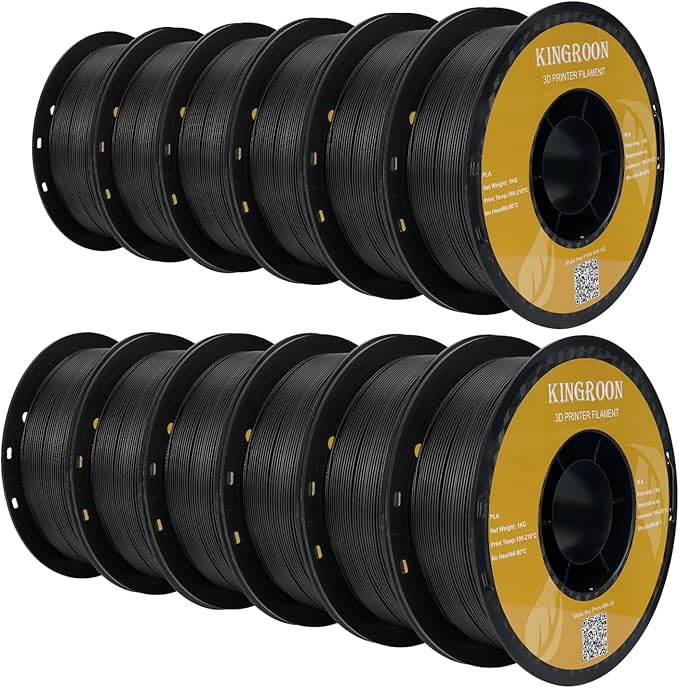 Kingroon PLA Filament,12 Rolls, Dimensional Accuracy +/- 0.02 mm, 12kg Spool(26.5lbs), 1.75 mm, Black