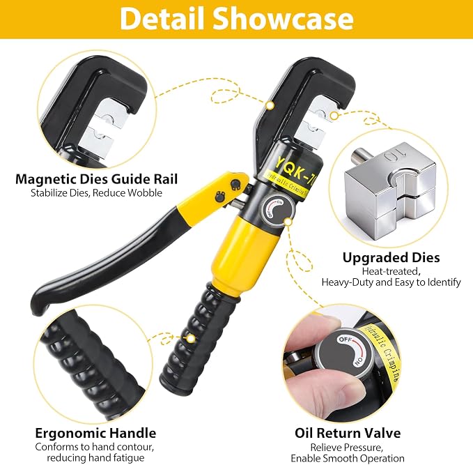 Hydraulic Crimping Tool and Cutter Set, Hydraulic Crimper, 12 AWG to 2/0 AWG, Cable Crimper with 9 Crimping Dies, for Industrial and Residential Electrical Work