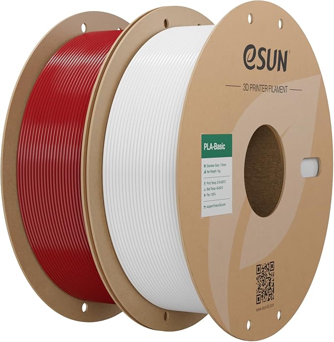 eSUN PLA Basic Filament 1.75mm, 1KG Spool (2.2 LBS) 3D Printer PLA Filament, Fits for Most FDM 3D Printers, Fire Engine Red+Cold White