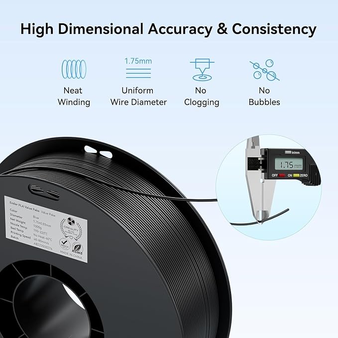 Creality 3D Printer Filament, PLA Filament 1.75mm Bundle for 3D Printing, Ender PLA Filament No-Tangling High Precision, Accuracy +/- 0.02mm (Black & White)