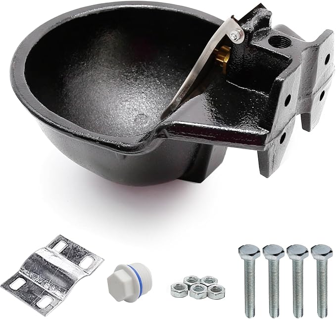 MDEOOSKY Extra Large Livestock Cast Iron Push-Paddle Automatic Horse Waterer with Accessories Livestock Water Trough 2.5L Heavy Duty Auto Drinking Metal Troughs for Horse Cattle Goat Pig Capacity