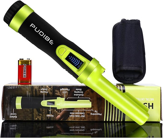 LCD Display Fully Waterproof Pinpoint Metal Detector Pinpointer - 360°Search Treasure Pinpointing Finder Probe for Adults and Kids HS10 Green with Belt Holster