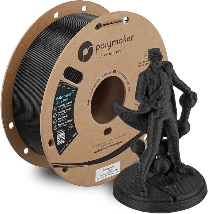 Polymaker ABS Pro 3D Printer Filament 1.75mm, Galaxy Black 1kg Engineering Grade ABS with High Heat Resistance, Durable, Tough, for Functional Parts, Printer Components & Prototypes