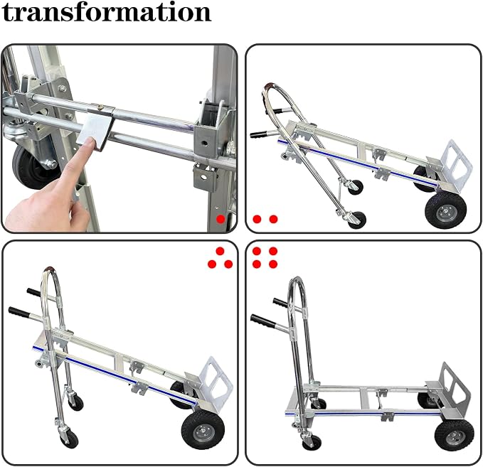 Suzhi Convertible Hand Truck Dolly Cart with Wheels Heavy Duty/with 4 Wheels&Brakes /1000Lbs Load, 2 Straps for Furniture/Appliance/Carton/Warehouse/Office /10 Minutes to Install as Video