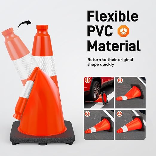 HiGiant 18 Inch Traffic Cones 6 Pack, Orange Safety Cone with Weighted Base, High-Visibility and Impact-Resistant, for Parking, Road Construction, Drivers Training, Driveway