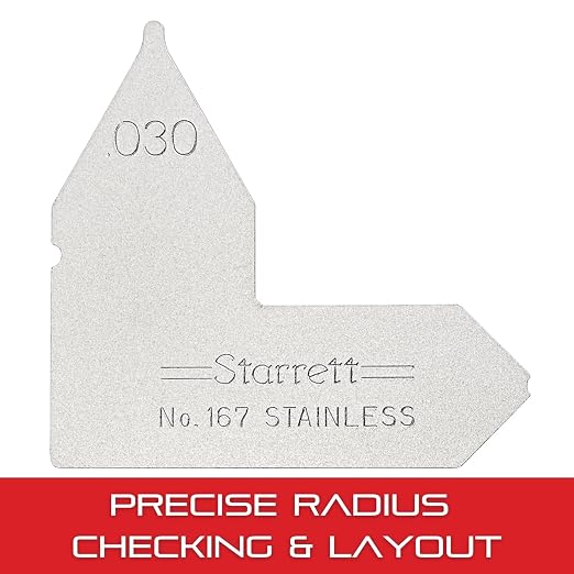 Starrett Individual Radius Gage for Both Convex and Concave Radii - Ideal for Carpenters and Constructions - Stainless Steel, .030" Radius Gage, Inch Reading - 167-030