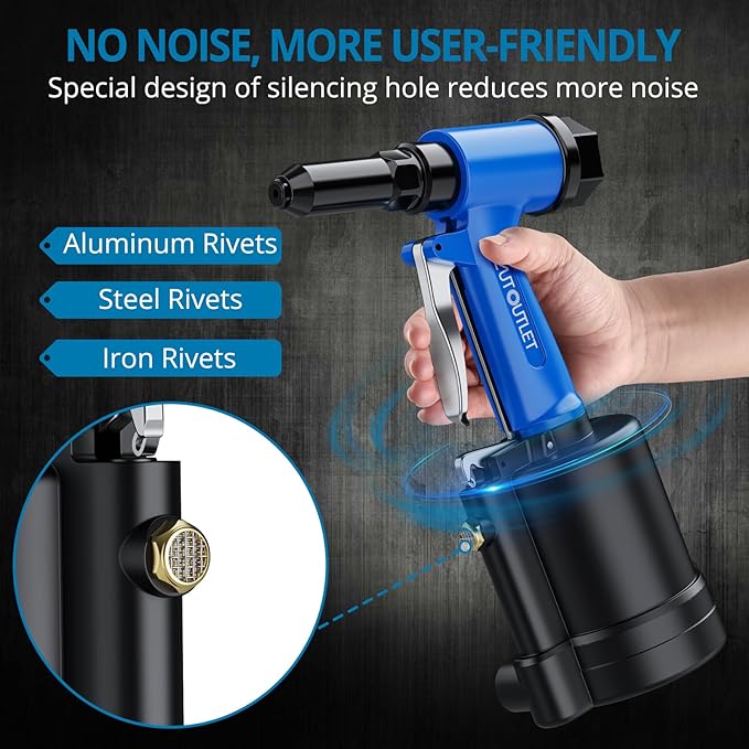 AUTOUTLET Pneumatic Rivet Gun Kit Heavy-Duty Riveter 4 Sizes Air Hydraulic Riveting Tool for Manufacturing Fields