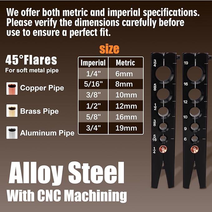 Flaring Tool Kit, Flare Tool HVAC, Copper Pipe Flaring Tool | 1/4''-3/4'' and 6-19mm 45° Eccentric Single Flare Tool with Tubing Cutter. For HVAC, Air Heaters, Refrigerators Maintenance