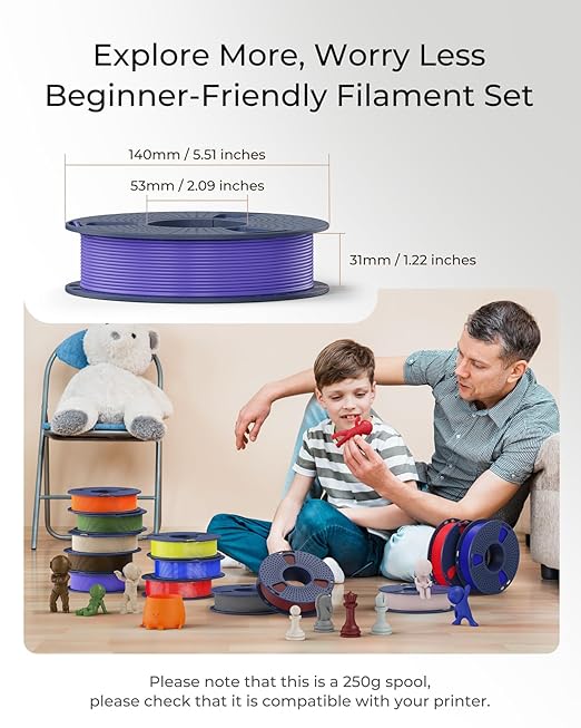 SUNLU 3D Printer Filament Bundle, PETG Filament 1.75mm, Neatly Wound, Individually Vacuum Packed, 250g Spool, 8 Rolls, White+Transparent+Red+Blue+Yellow+Green+Orange+Purple