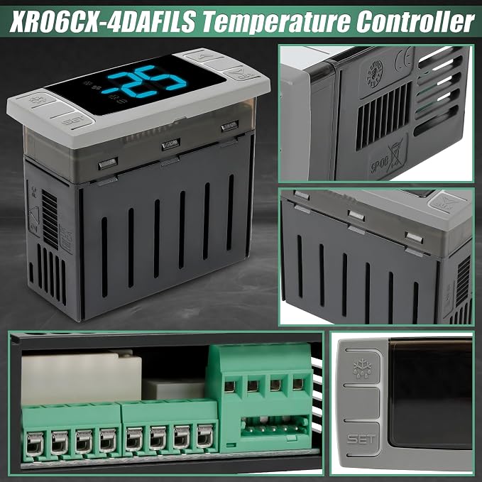 32-bit Enhanced XR06CX-4DAFILS Temperature Controller, Replaces Dixell XR06CX for 110-125V 50-60Hz Commercial Fridges/Freezers, Digital Thermostat, Voltage Protection & Reset, Blue Screen
