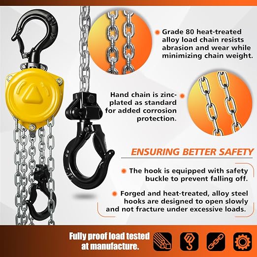 YATOINTO Chain Hoist 1/2 Ton (1100 lbs) Capacity, Small & Mini Chain Hoist with 10 FT Lift, 11'' Low Headroom, Industrial-Grade Steel Chain Fall for Garage & Automotive Use